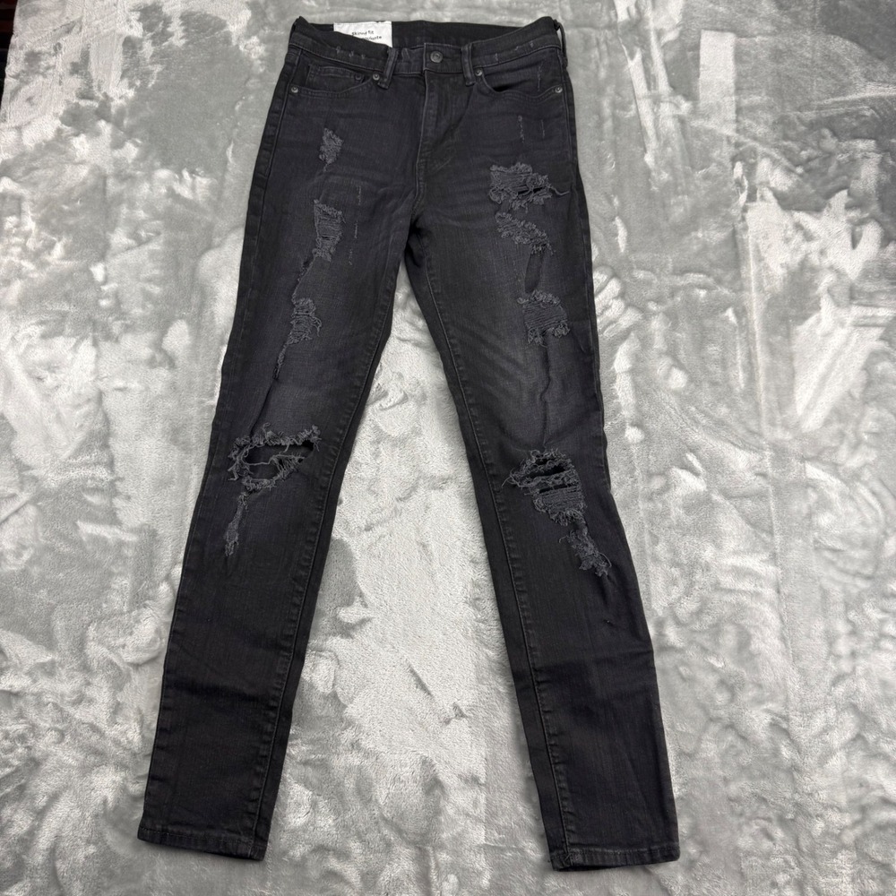 HM Mens Skinny Fit Distressed Ripped Jeans Black Denim 29x32 Grunge Punk Skater